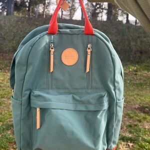 Himawari Waterproof Canvas Backpack Bag with Side Pockets Teal green -orange
